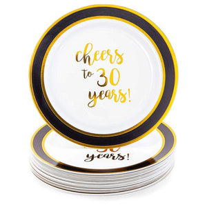 Disposable Gold Foil Plastic Plates, 30th Party Supplies (9 in, 24 Pack)