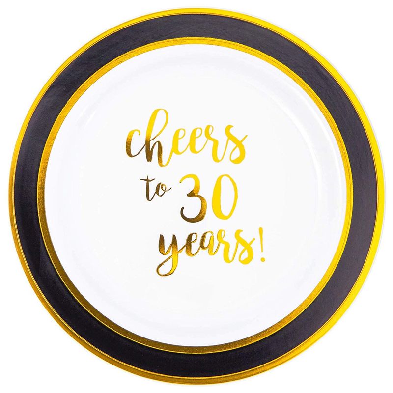 Disposable Gold Foil Plastic Plates, 30th Party Supplies (9 in, 24 Pack)