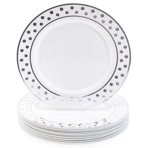 Silver Polka Dot Dinnerware Set (9 in., 24 Pack)