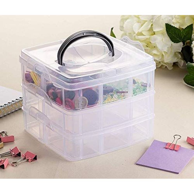 COOLL 3 Layers 18 Compartments Clear Storage Box Container Jewelry Bead  Organizer Case