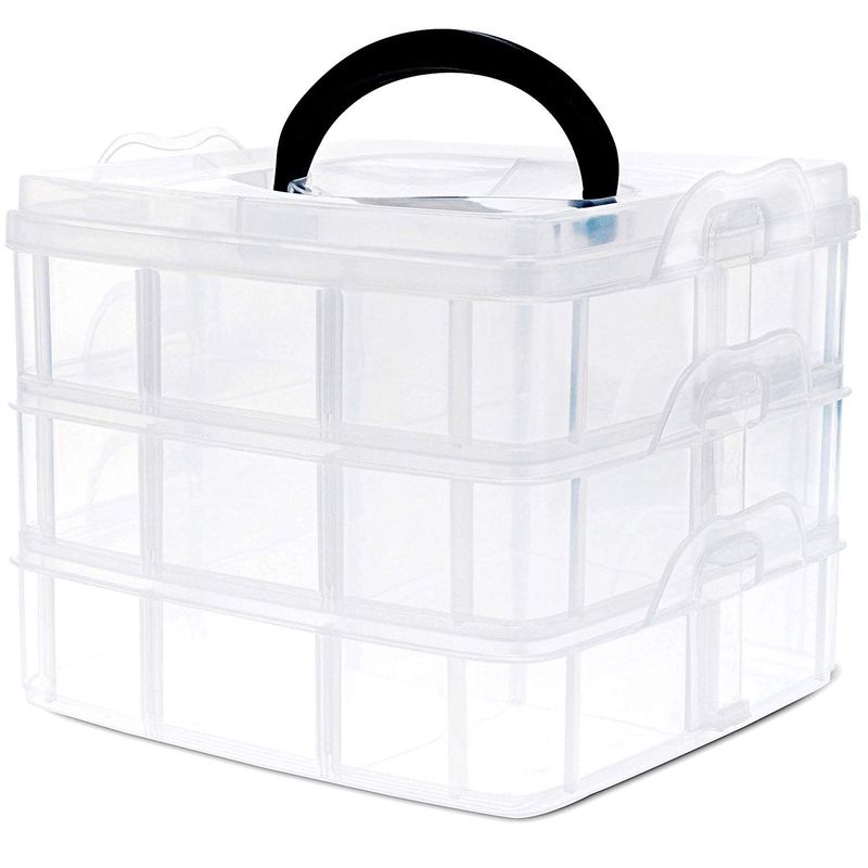 3 Tier Stackable Storage Containers with Adjustable Compartments for Beads,  Sewing Accessories, Arts and Crafts Supplies (6 x 6 x 5 In)