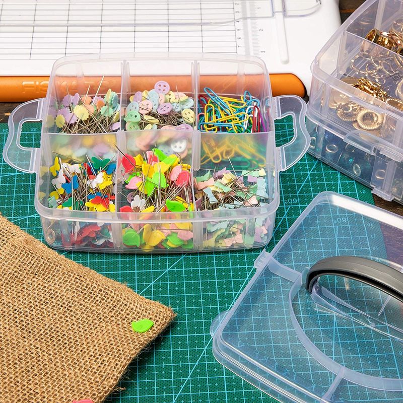 Craft Organizer Box - 3-Layer Stackable Craft Storage Organizer Case, Plastic Craft Supplies Organizer with Adjustable Compartments for Accessories, Art Supplies, Beauty Supplies, 6 x 6 x 5 Inches