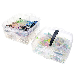 Craft Organizer Box - 3-Layer Stackable Craft Storage Organizer Case, Plastic Craft Supplies Organizer with Adjustable Compartments for Accessories, Art Supplies, Beauty Supplies, 6 x 6 x 5 Inches