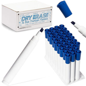 Dry Erase Chisel Tip Marker Set for Whiteboards (5 in, Blue, 36 Pack)