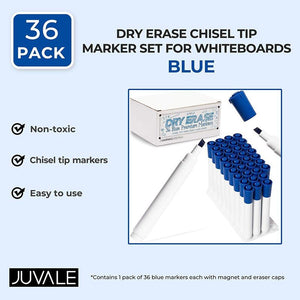 Dry Erase Chisel Tip Marker Set for Whiteboards (5 in, Blue, 36 Pack)