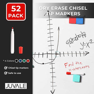 Dry Erase Chisel Tip Markers (4 colors, 52 Pack)