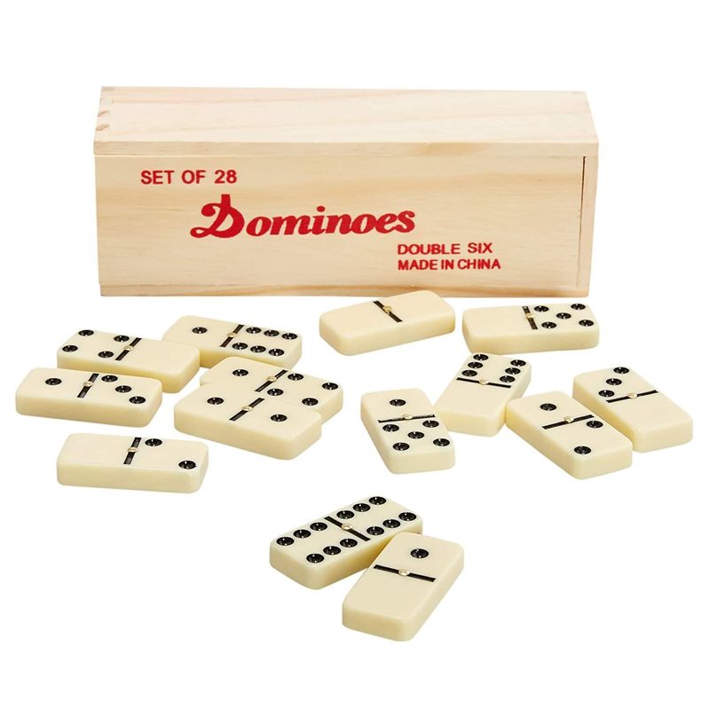 Juvale Classic Dominoes 28 Piece Set, Double-Six Ivory Tiles in Wooden Storage Case