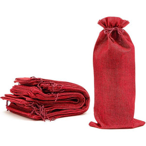 Reusable Jute Burlap Wine Bags with Drawstring (Red, 12-Pack)