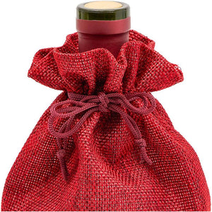 Reusable Jute Burlap Wine Bags with Drawstring (Red, 12-Pack)