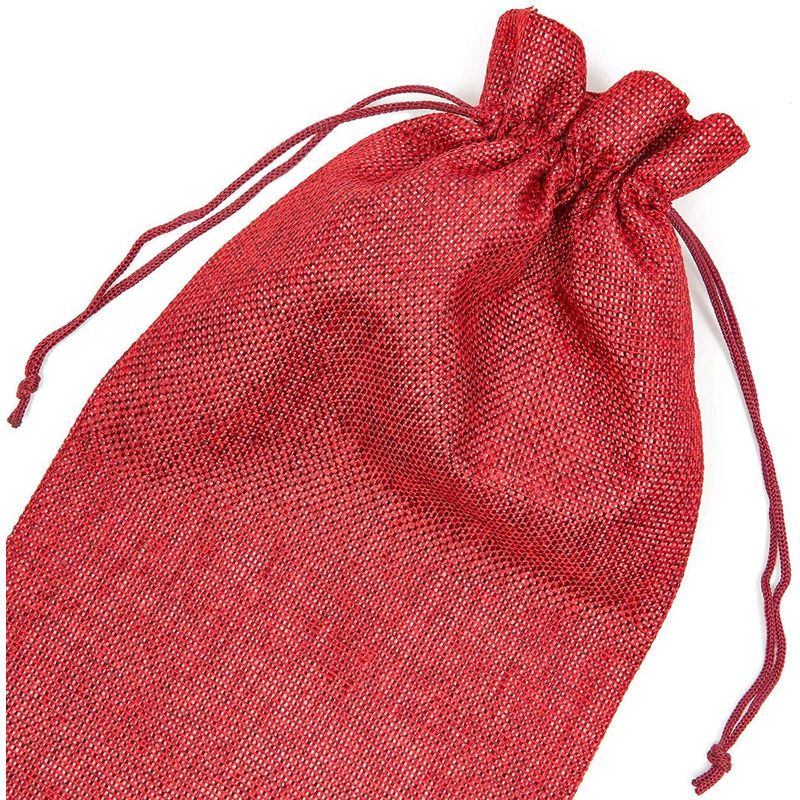 Reusable Jute Burlap Wine Bags with Drawstring (Red, 12-Pack)
