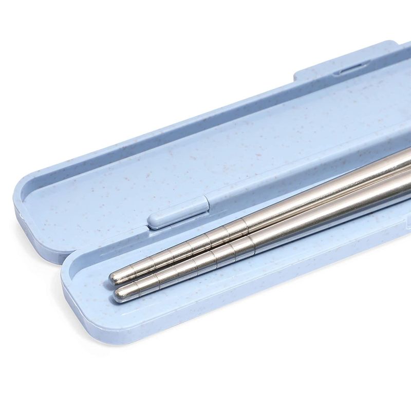 Portable Stainless Steel Chopstick with Case (7.5 in, Blue)