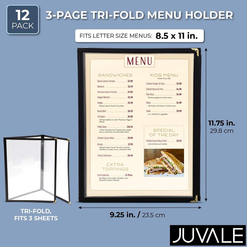 3 Page Triple Fold Restaurant Menu Covers (8.5 x 11 in, 12 Pack)