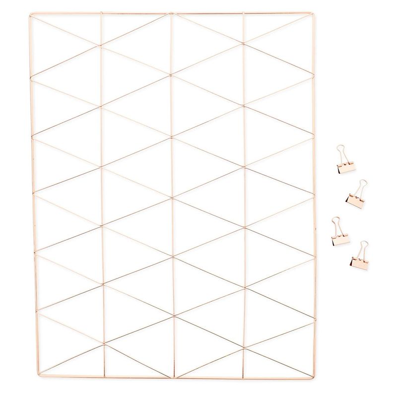 Juvale Grid Wall Panel, Metal Wire Photo Rack (17 x 13 in, Rose Gold)