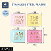 Stainless Steel Flasks in 4 Designs, Yellow, Blue, Pink, Rose Red (5 Oz, 4 Pack)