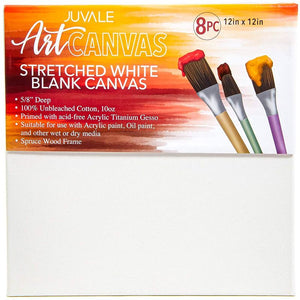Large Stretched Canvas for Painting (12 x 12 in, 8 Pack)