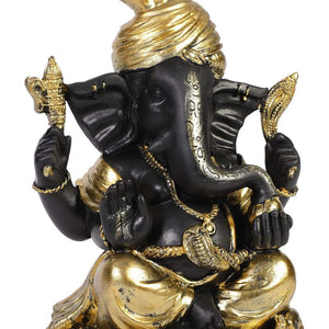 Juvale Meditating Elephant Ganesha Statue for Home and Garden (Black and Gold, 9 in)