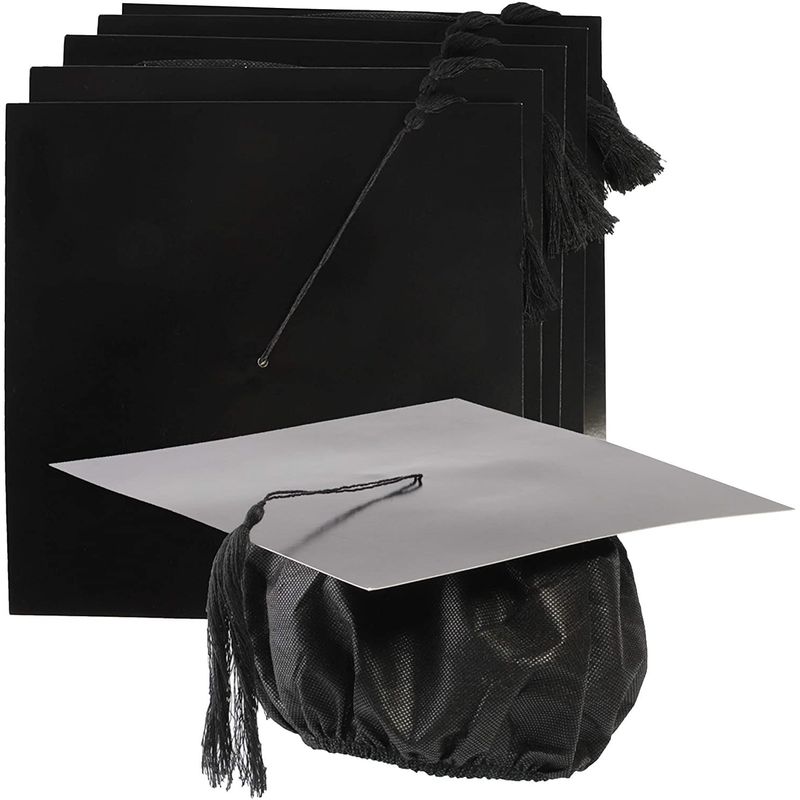 Black Paper Graduation Caps with Tassels, 2021 Grad Party Supplies (Adult Size, 6 Pack)