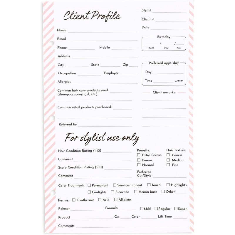 Customer Information Cards for Stylist, Salon and Hairdresser (8.5 x 5.5 in, 120 Pack)