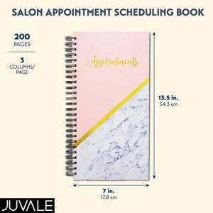Salon Appointment Book with Marble Design (Pink, Gold, 13.5 x 7 in, 200 Pages)