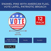 Enamel Pins with American Flag, Vote Lapel, Patriotic Brooch (1.5-Inch, 12-Pack)