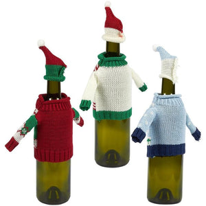 Juvale Set of 3 Xmas Wine Bottle Covers - Ugly Christmas Sweater-Themed Bottle Decor, Cute Dresses for Wine Bottles, 3 Assorted Designs