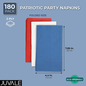 Patriotic Red, White and Blue Paper Napkins for 4th of July (8 x 4.4 In, 180 Pack)