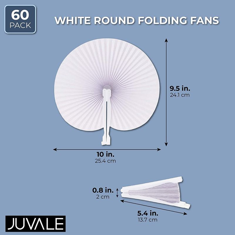 Juvale White Paper Folding Fans, Handheld Fan (10 x 9.5 in, 60 Pack)