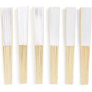 Bamboo Folding Fans for Wedding, Handheld (White, 24 Pack)