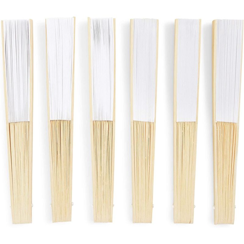 Bamboo Folding Fans for Wedding, Handheld (White, 24 Pack)