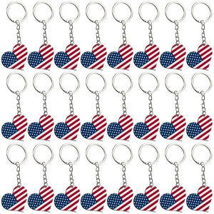 American Flag Keychain, Patriotic Party Favors (1.6 x 3.5 In, 24 Pack)