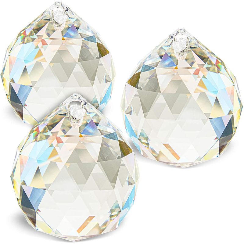 Juvale Rainbow Suncatcher, Crystal Ball Prism (1.6 in, 3-Pack)