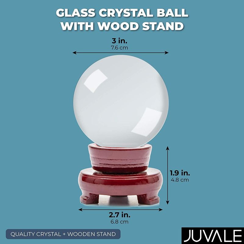 Juvale Clear Crystal Ball, K9 Glass Sphere with Wood Stand, Desk or Table Decor (3 in)