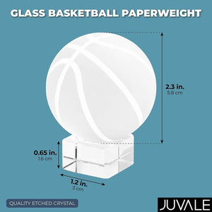 Glass Paperweight, Crystal Basketball With Stand for Desk or Tabletop (2.3 In)