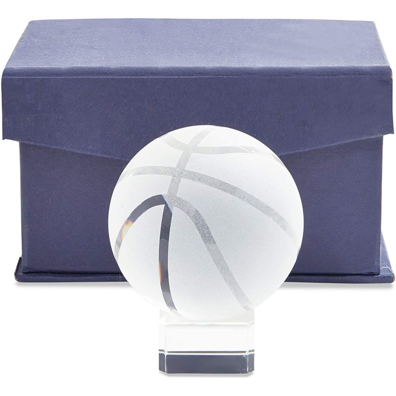 Glass Paperweight, Crystal Basketball With Stand for Desk or Tabletop (2.3 In)