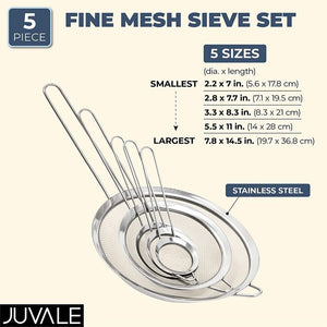 Stainless Steel Fine Mesh Sieve Strainer Set (5 Pack)