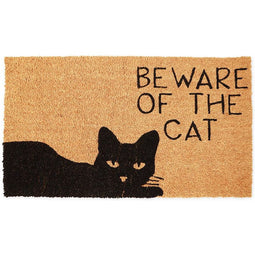 Beware of The Cat Welcome Mat for Front Door, Natural Coir Doormat (30 x 17 in)