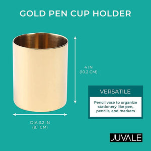 Gold Pen Pencil Cup Holder, Stationery Desk Organizer Storage (3.2 x 3.9 in.)