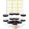 Clear Round Plastic Jars with Black Lids and Labels (2 oz, 12 Pack)