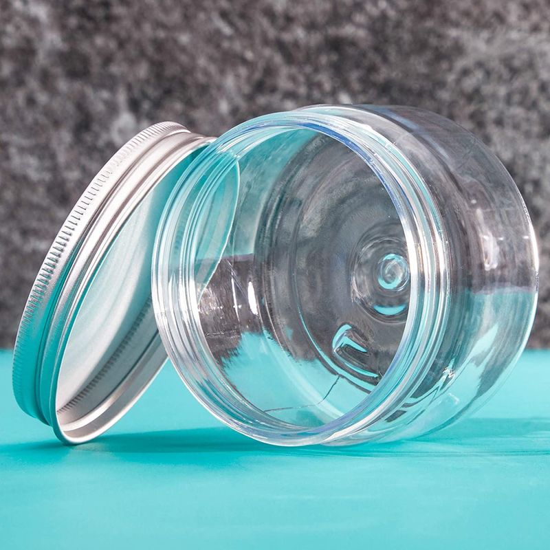 Clear Plastic Round Jars with Metal Lids and Labels (4 oz, 12 Pack)