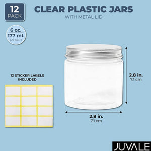 Clear Round Jars with Metal Lids and Labels (6 oz, 12 Pack)