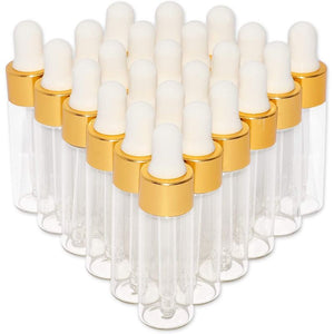 Mini Glass Dropper Bottles with Dispenser (0.17 oz or 5ml, Gold, 24-Pack)