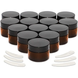Round Amber Glass Jars with Lids for Cosmetics (1 oz, 14 Pack)