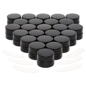 5ML Amber Glass Jars with Lids,24 Pack Mini Glass Jars with 6 pc Spatulas, Round Set Glass Jars, A Tight Seal for Storing Lotions, Powders and Ointments. - Amber+Black Cap