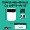 30ML Glass Jars with Lids,24 Pack Mini Glass Jars with 6 pc Spatulas, Round Set Glass Jars, A Tight Seal for Storing Lotions, Powders and Ointments. - Clear+Black Cap