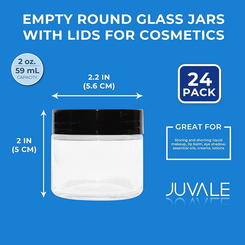 Empty Round Glass Jars with Lids for Cosmetics (2 oz, 24 Pack)