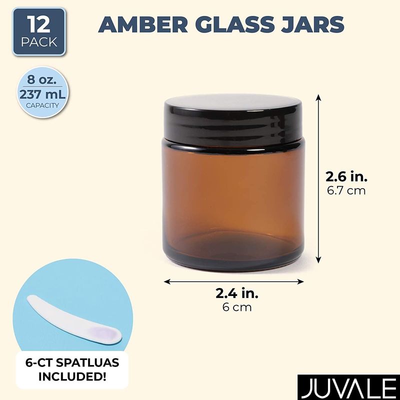 Round Amber Glass Jars with Lids for Cosmetics (4 oz, 12 Pack)