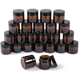 Round Amber Glass Jars with Lids for Cosmetics (2 oz, 24 Pack)