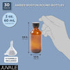 Round Amber Boston Bottles with Black Poly Cone Cap (2 oz, 30 Pack)