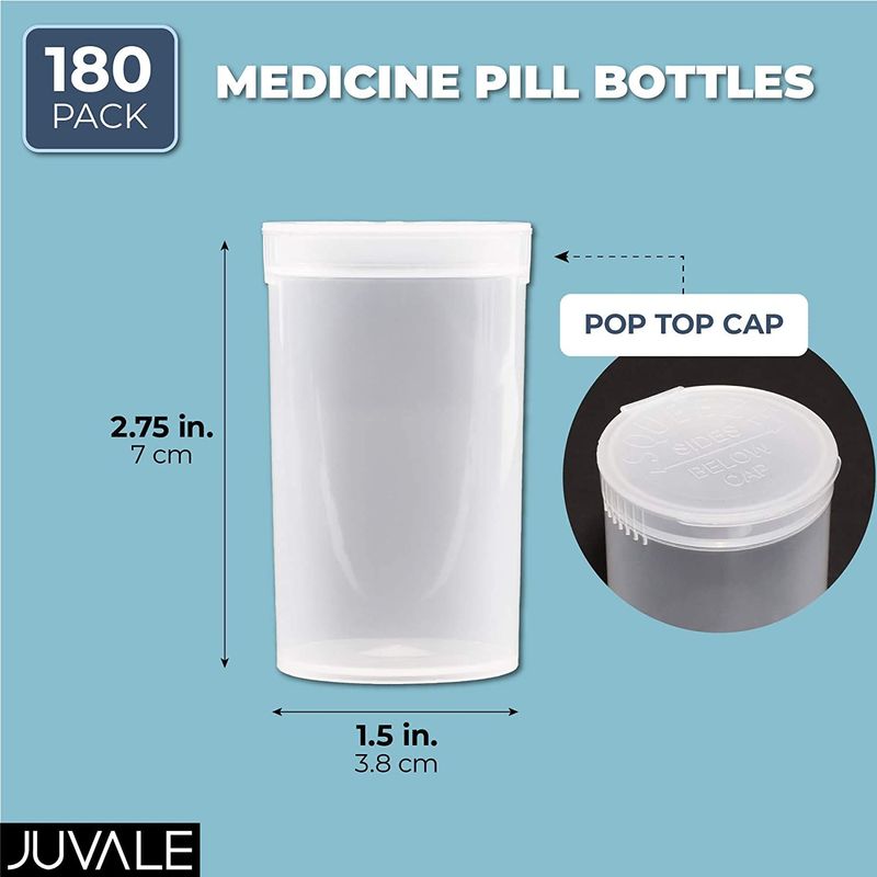 Prescription Pill Bottles with Pop Top Cap (19 Dram, Clear, 180 Pack)