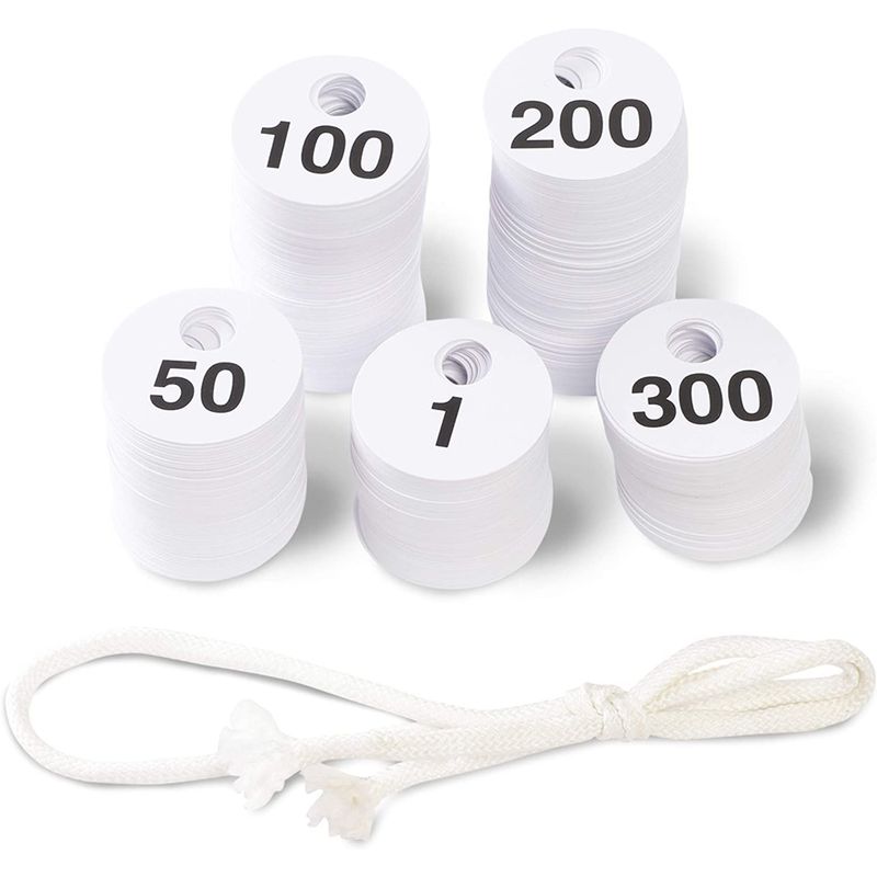 Reusable Plastic Coat Room Check Tags, Double-Sided, Numbered 1-300 (600 Pack)